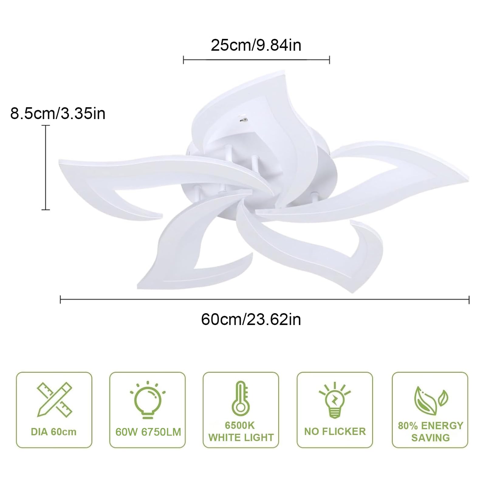 Comely Plafonnier LED, Luminaire Plafonnier 60W 6750LM, Lampe de Plafond Moderne de Pétale pour Salon Chambre Cuisine Salle à Manger, Blanc Froid 6500K, Dia 60cm