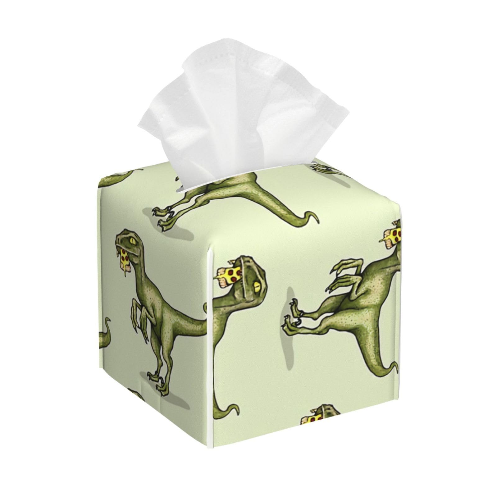 Xingfox As Pic Raptor Dinosaur Eating Pizza Slice Tissue Box Cover, Fashionable Decorative Storage Box, Suitable For Most Places