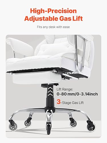 Miniatura 6 de VEVOR Silla de oficina reclinable con reposapiés, silla de oficina ancha de piel sintética resistente, sillas de oficina ejecutivas grandes y altas