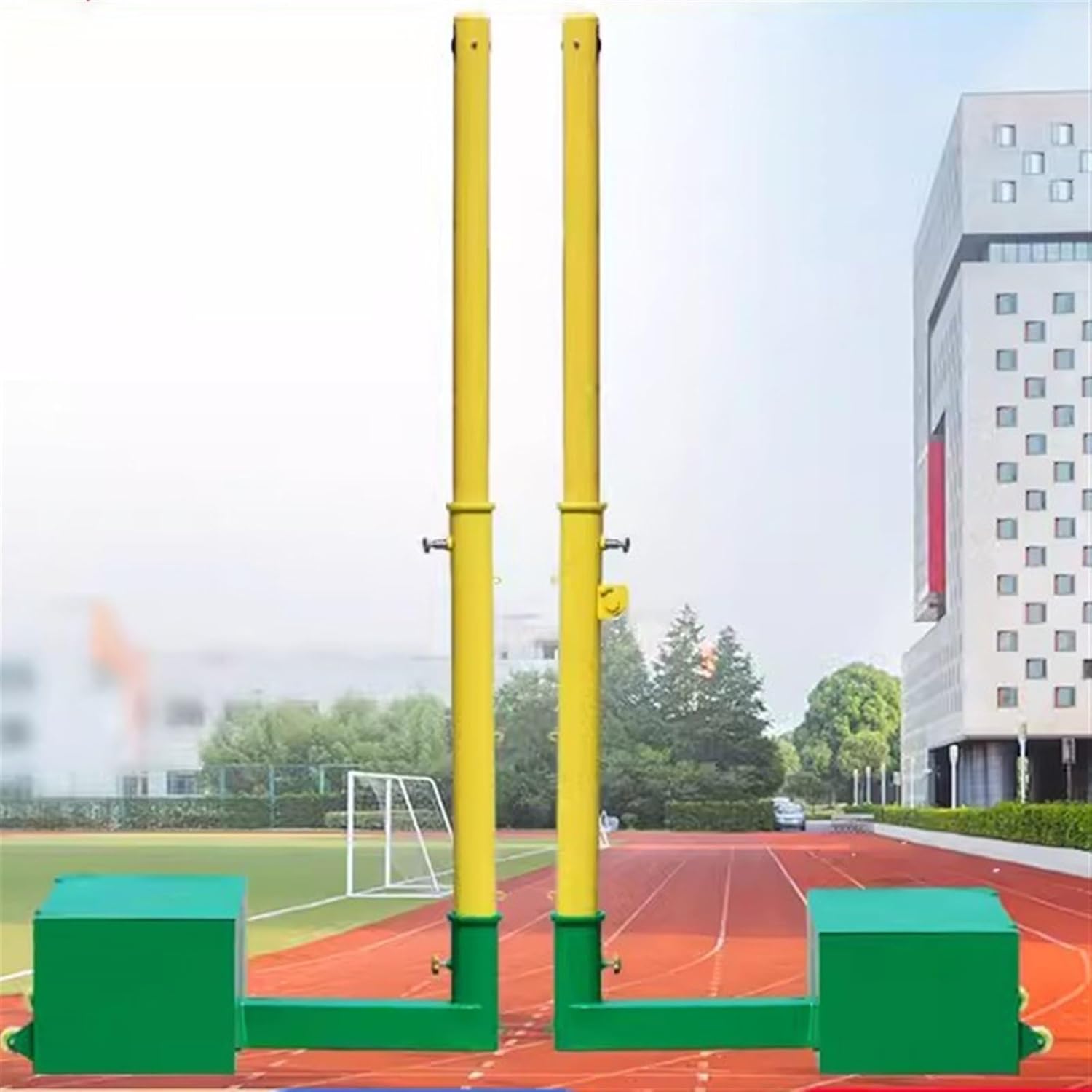 Portable Volleyball and Badminton Set with Wheel Box Indoor and Outdoor Net Post Stand Kit (Green)