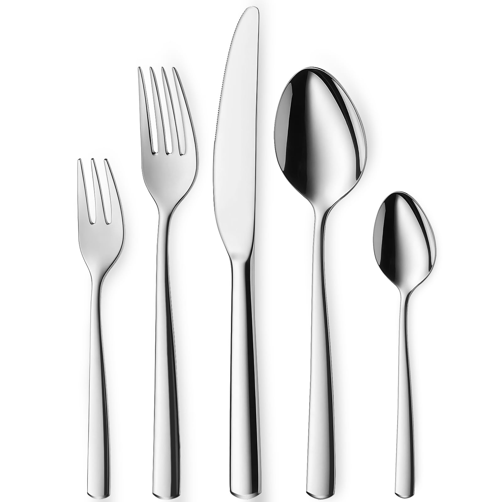 Juego de cubiertos para 6 personas, 30 piezas de acero inoxidable, juego de cubertería plateado, elegante acero inoxidable con cuchillo, tenedor, cuchara y apto para lavavajillas