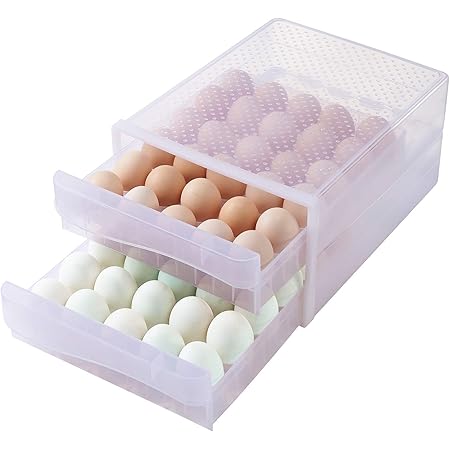 Hershuing Large Capacity Egg Holder for Refrigerator, Household Egg Fresh Storage Box for Fridge, Multi-Layer Chicken Egg Storage Container (Clear, 2-Layer 60 Grid Egg Drawer)