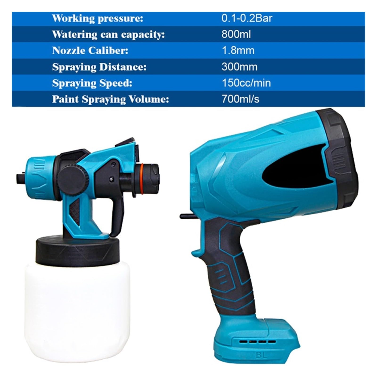 Pistolet do malowania, 800ML Elektryczny pistolet natryskowy Bezprzewodowy pistolet natryskowy do malowania mebli samochodowych Stalowy pistolet natryskowy Kompatybilny z akumulatorem 18 V(No Battery