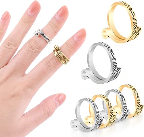 WXJ13 6 anillos de ganchillo para dedos, anillo de bucle de ganchillo para dedos, bucle de tejido ajustable, anillo de ganchillo de metal, gancho de
