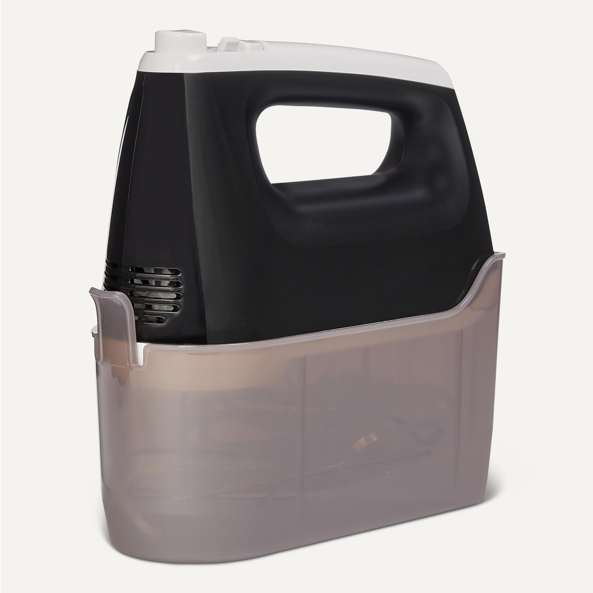 Amazon Basics Mixer manuale elettrico, 6 velocità e funzione turbo, custodia a scatto, 400 watt, Medio, Nero