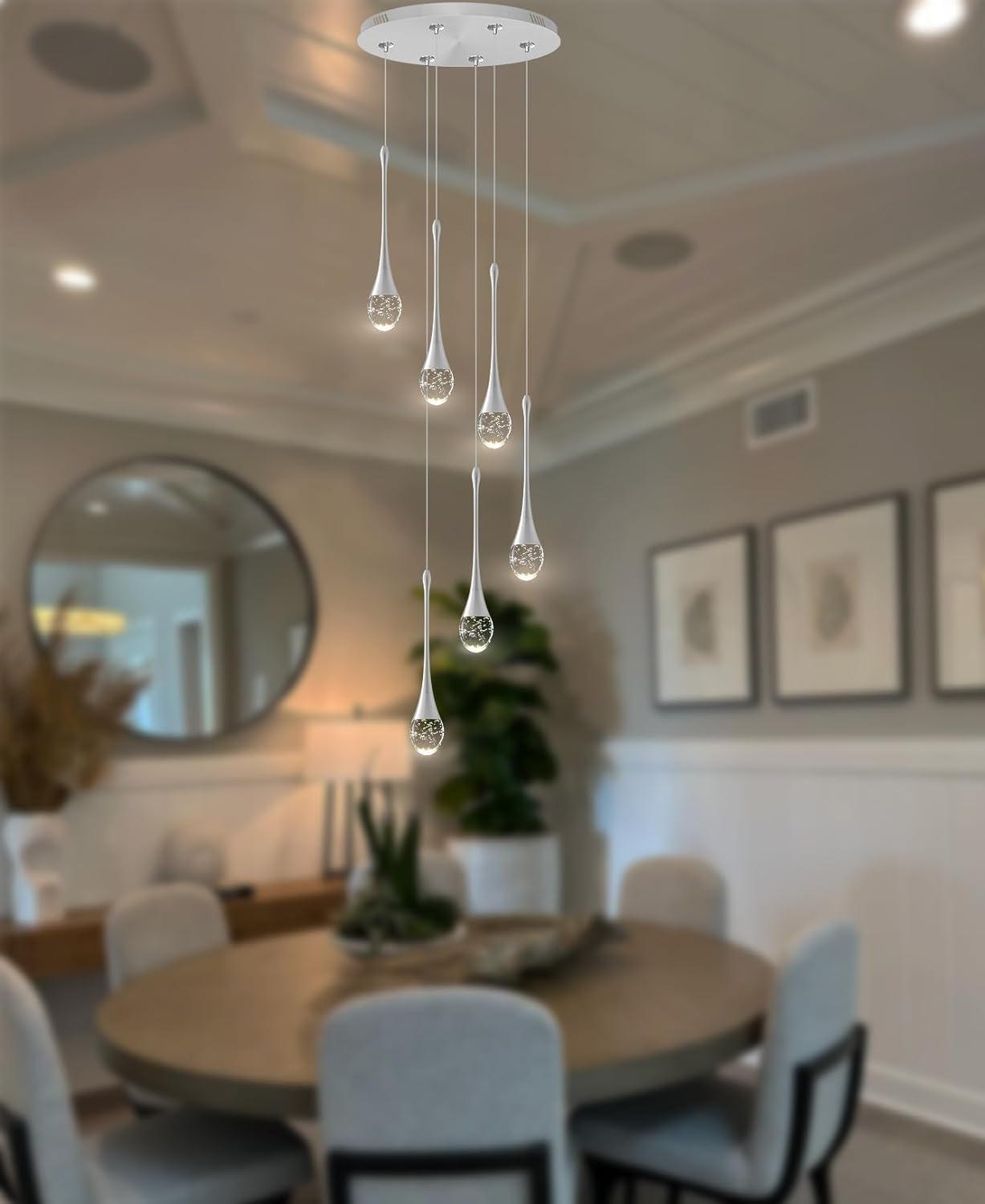 PCXEHUYP Pendant Lights Kitchen Island 6-Lights Chandelier for Dining Room Hallway Stairwell,LED Dimmable 2700K-6000K