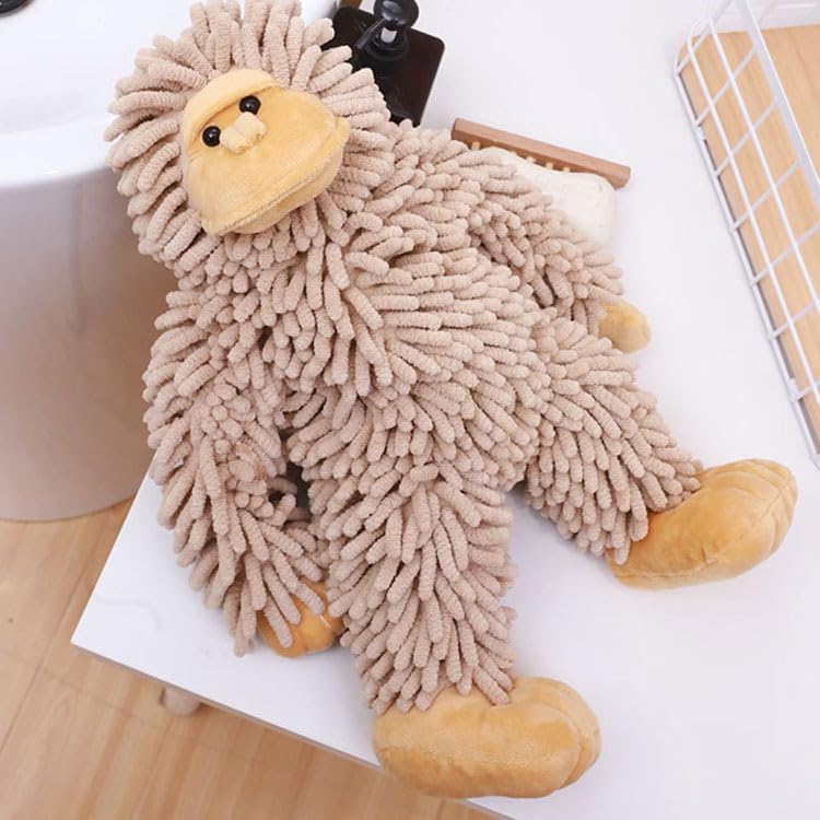 Chenille Hand Towel, Fuzzy Ball Hand Towels, Soft Absorbent Chenille Ball Towel, Cute Hand Towels for Bathroom Hand Towel with Hanging Loop (Brown)