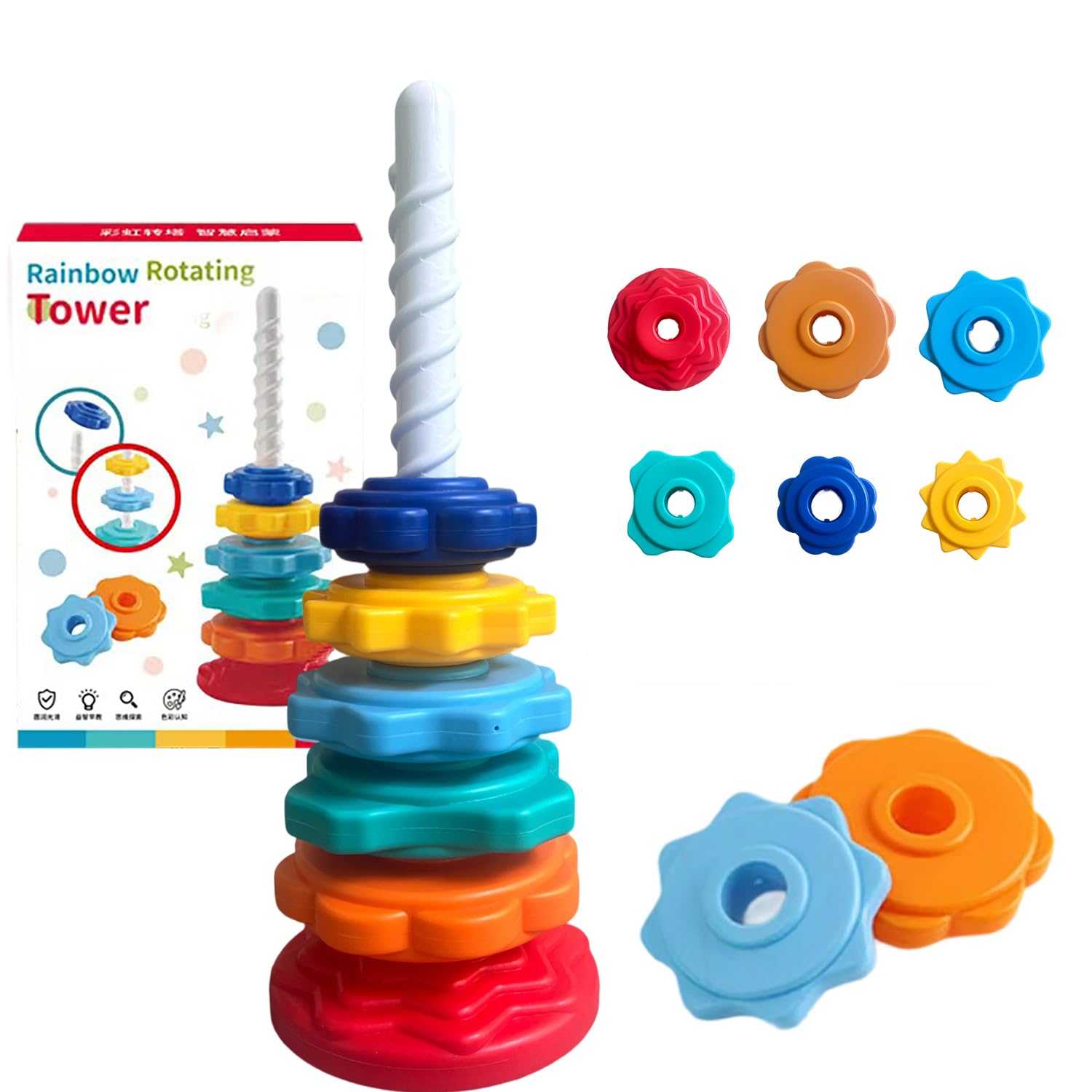 Spinning Toy, Premium Stacking Toy for Kids, One Year Old Stacking Toys, Strong ABS Plastic, Rainbow Spinning Wheel