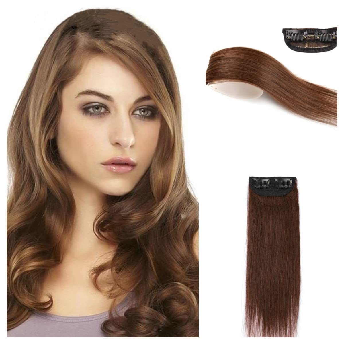 Invisible Hair Extensions Seamless Synthetic Clip in Hair Extension Natural Fluffy Hair Pads Hairpieces Increase Hair Top Side Cover Hairpiece for Women Girls (Light Brown