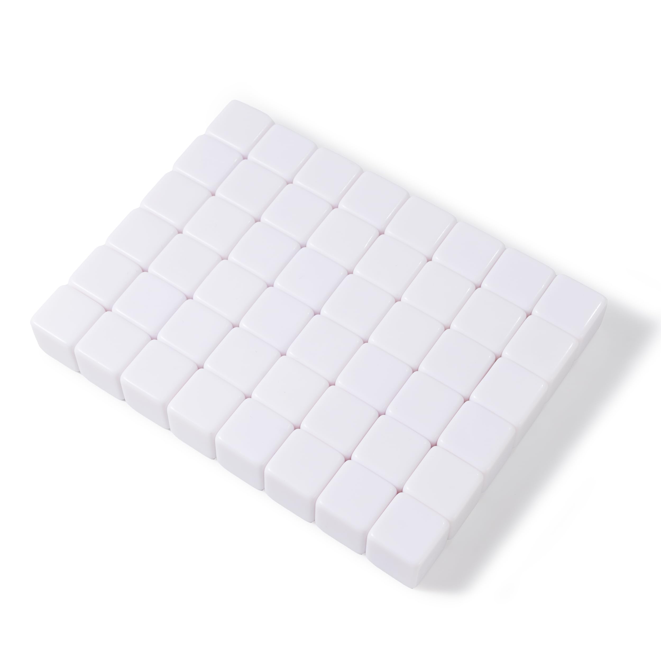 50 pcs16mm Blank Board Game Dice - White Cubes - DIY Board Game Accessories, Ideal for Sorting, Counting, Classrooms, Replacement Pieces with Storage Bag