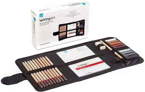 Miniatura 1 de KINGART 140 DIBUJOS Y DIBUJOS 25 uds. Juego de viaje, lápices y pasteles de grafito y carbón y suministros adicionales, kit de dibujo artístico para