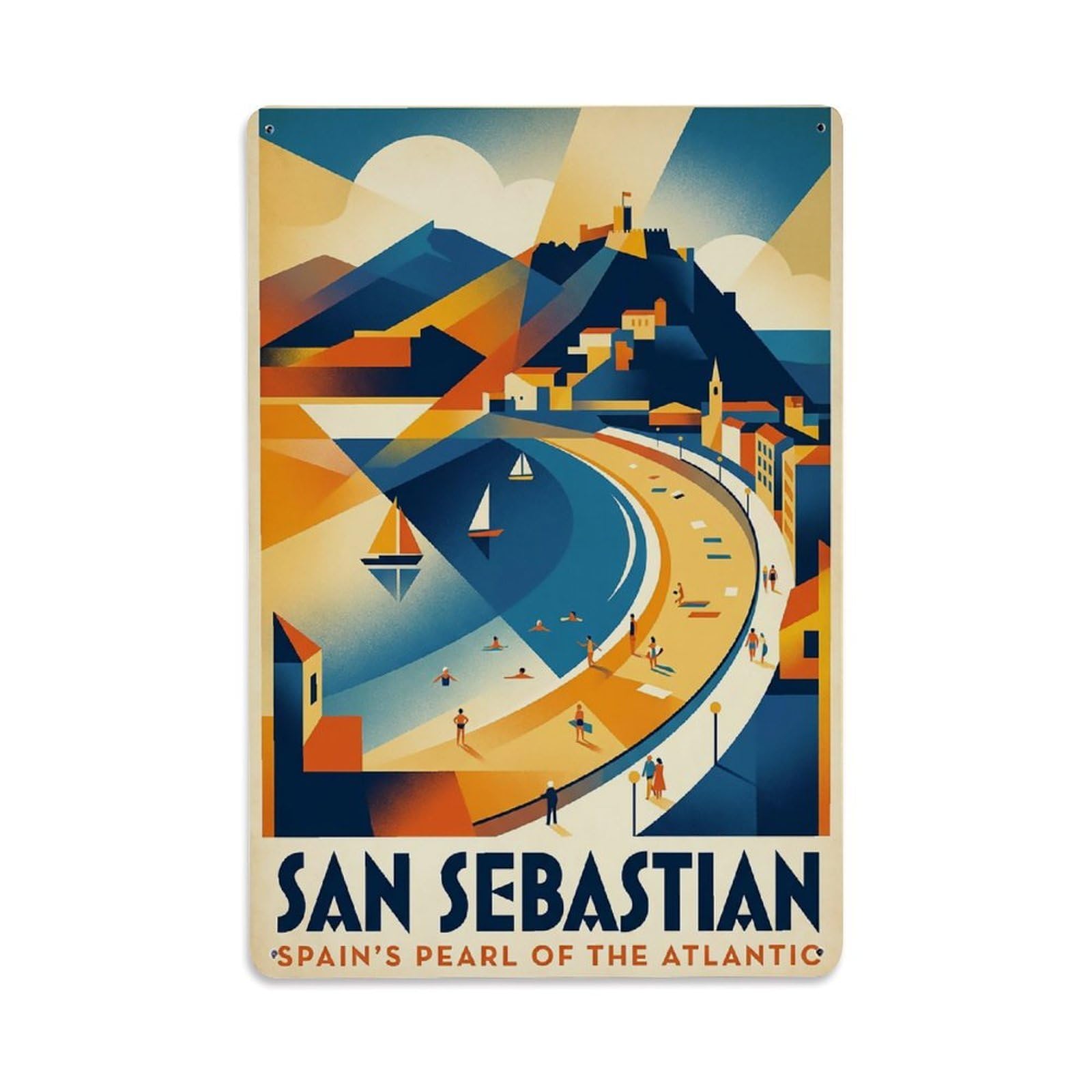 Vintage Travel Spain San Sebastian Metal Tin Sign