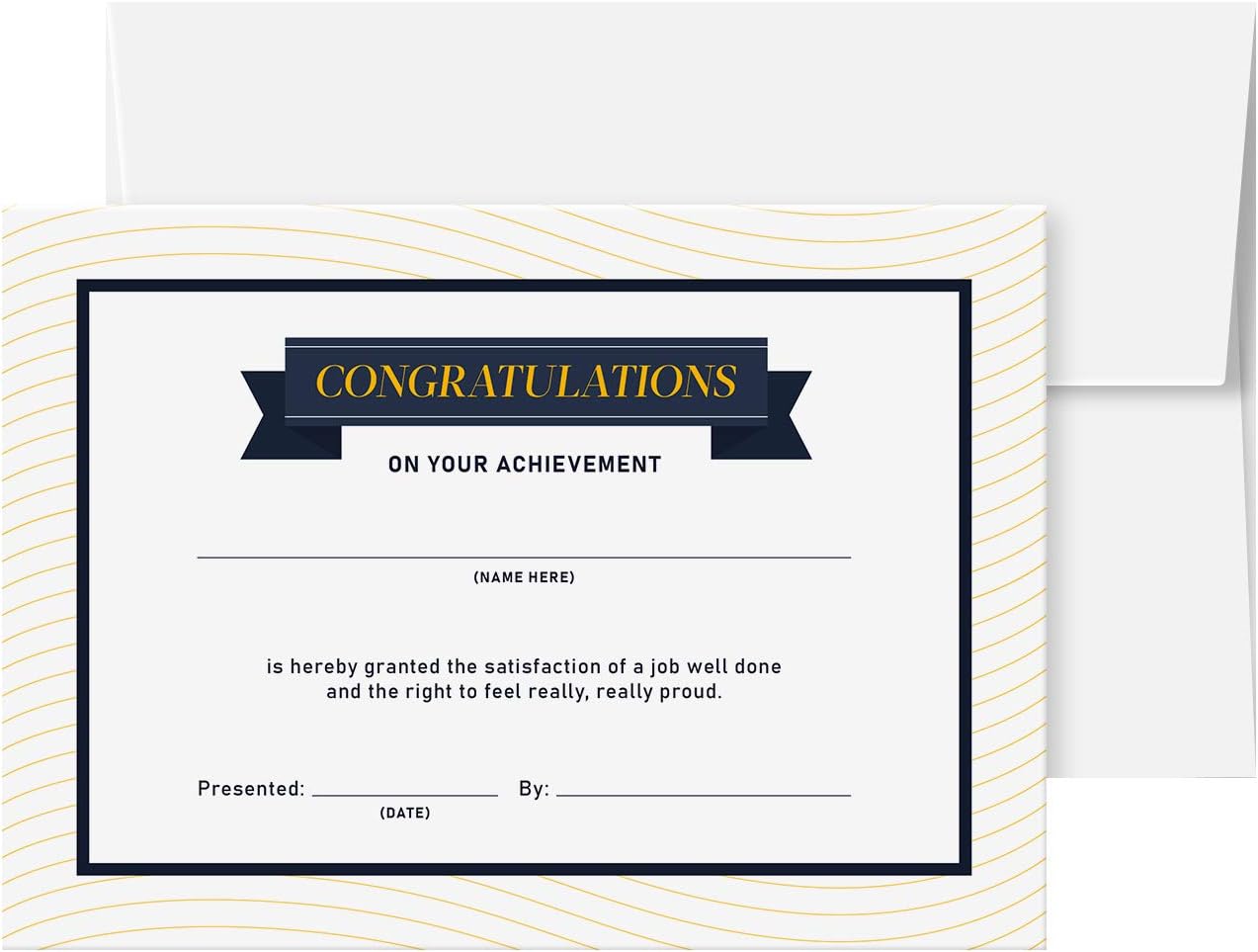25 Congratulations On Your Achievement Award Certificate, 5" x 7" Fill-in-the-Blanks Recognition & Accomplishment Card with Envelopes for Graduation, School, Students, Employees – NOT A Fold Over Card