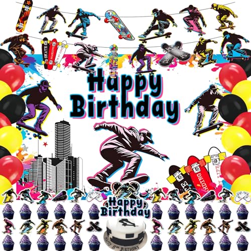 59 Pcs Skateboard Party Supplies, Decorations & Balloons