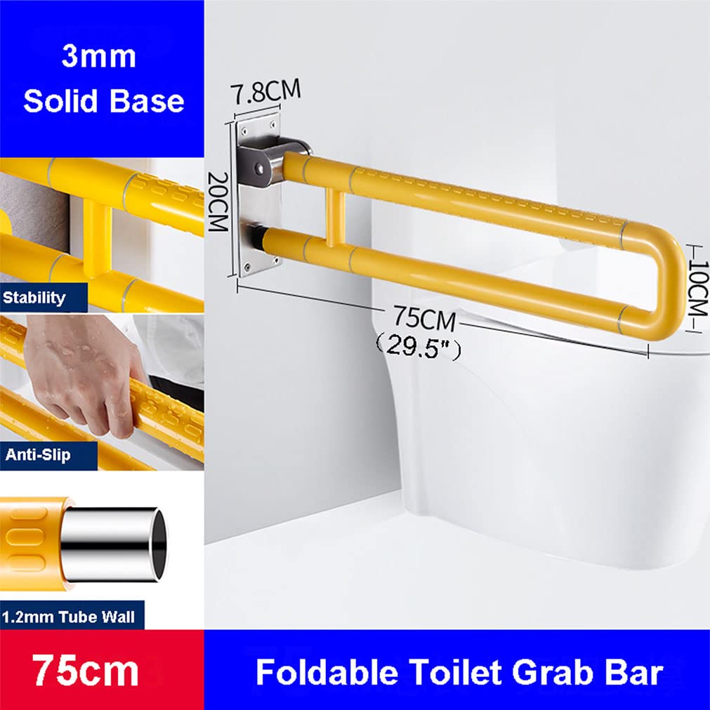 Marco de Inodoro, asideros para Inodoro, Barra de Seguridad para baño, Barra estándar, Ayuda para baño (Amarillo, 80 cm) (Amarillo, 75 cm)