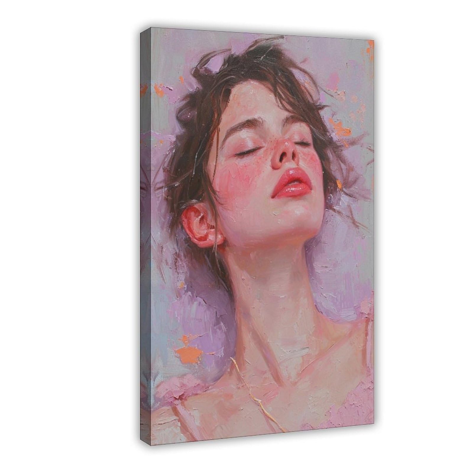 Bareronor Pastel Preppy Girl Portrait Canvas Poster Bedroom Decor Landscape Office Room Decor Gift 16" L X 24" W