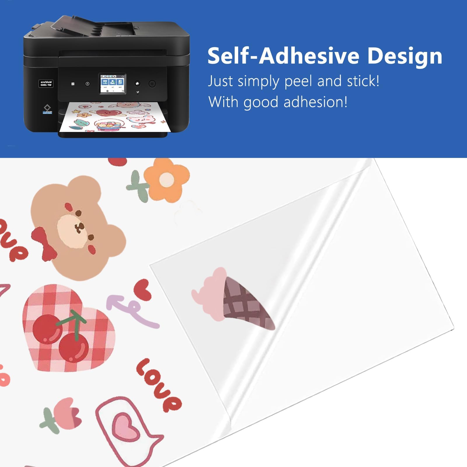 Carta Adesiva Stampabile Trasparente 30 Fogli A4 21x29,7 cm per Stampante Laser e Getto d'Inchiostro