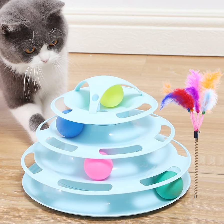 Amazon | iimono117 猫用 おもちゃ ボール回転 4段タワー ブルー