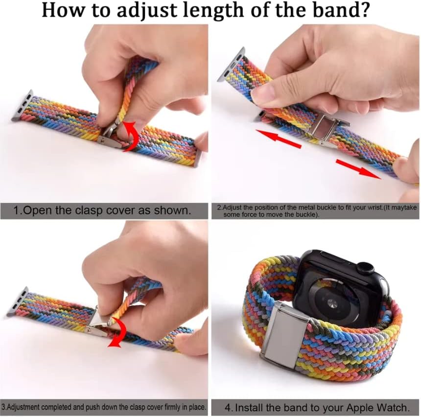 Braided Wrist Strap Compatible With Apple Watch Band 38mm 40mm 41mm 42mm 44mm 45mm for Men and Women, Adjustable Stretch Nylon Elastic for iWatch Series Ultra SE 8 7 6 5 4 3 2 1 - Image 5