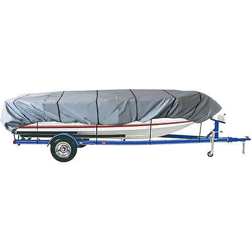 WFLNHB 210D Water Proof Heavy Duty Trailerable Boat Cover Replacement for Jon Boat-Grey 12ft Length, Beam Width to 56inches