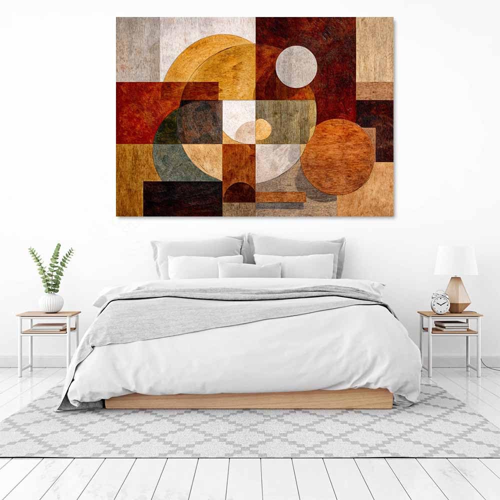 WUFIEA Ogólny abstrakcyjny obraz na płótnie drewniana geometria do salonu sypialni biura dekoracja (khaki26) - 60 x 80 cm oprawiony