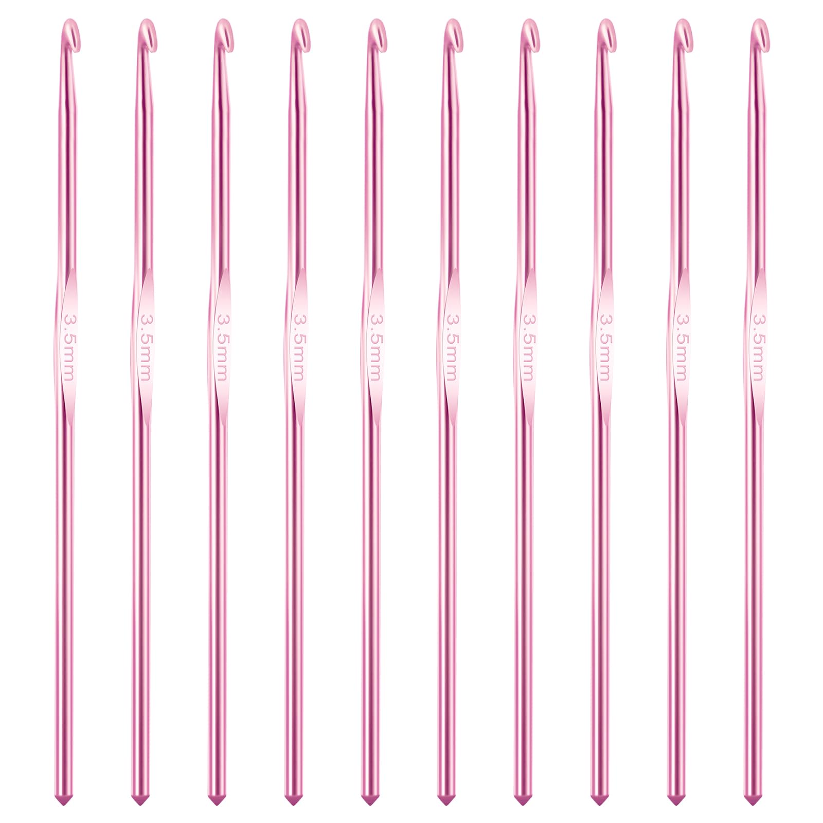 10Pcs 3.5mm Crochet Hook, Aluminum Knitting Needles Craft Yarn, Crochet Hook for DIY Craft, Gold Crochet Needles for Knitting Scarf(Pink)