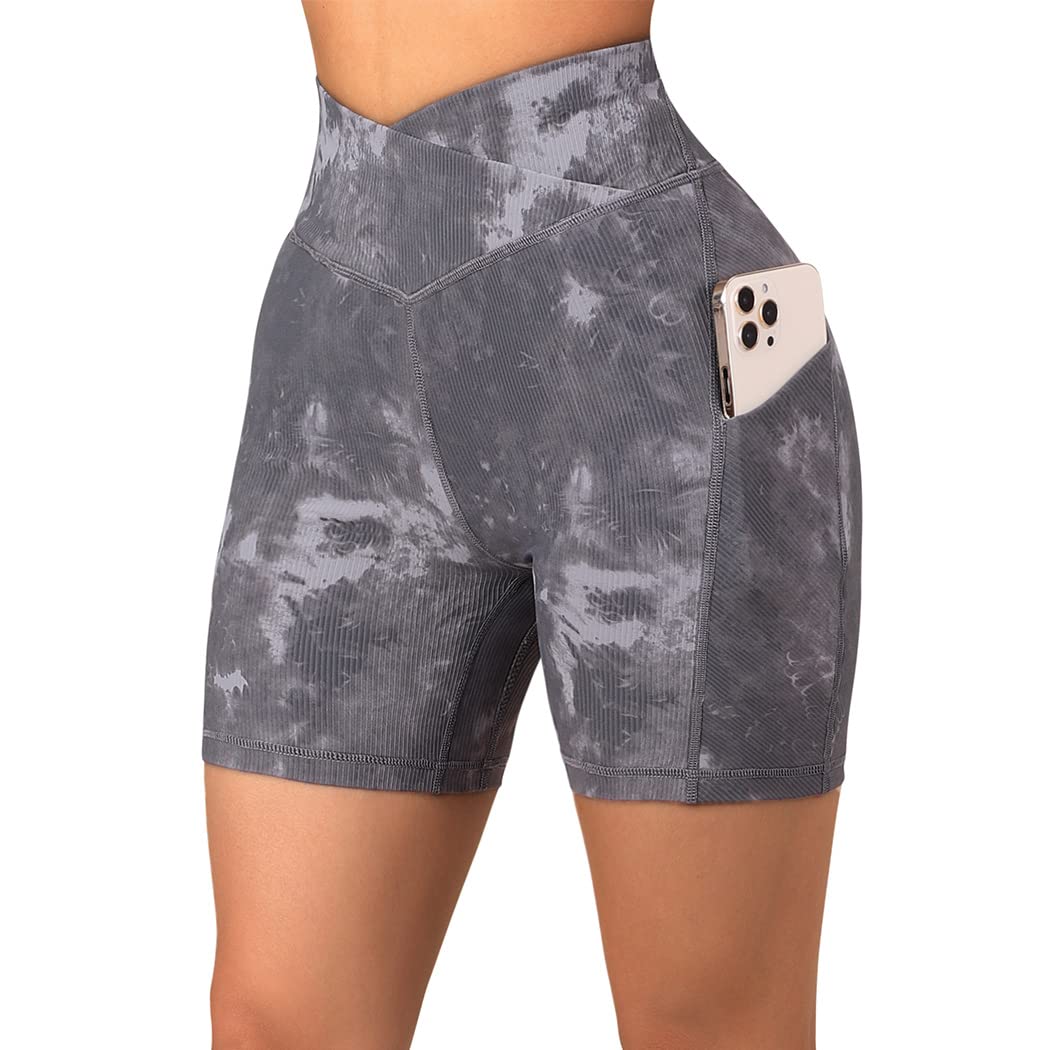 SUUKSESS Women Cross Workout Shorts with Pockets 5" High Waist Booty Biker Short