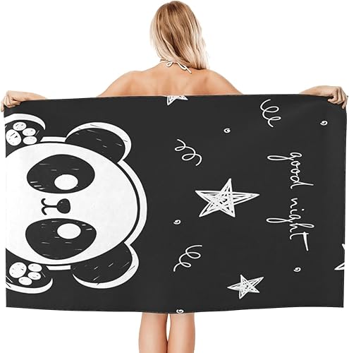 Miniatura 2 de Toalla de playa de moda con diseño de oso panda de dibujos animados, color negro y blanco, altamente absorbente y de secado rápido, toallas de playa
