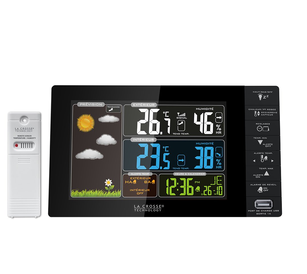 LA CROSSE TECHNOLOGY WS6827-BLA - Stazione meteorologica con Schermo a Colori, Colore Nero