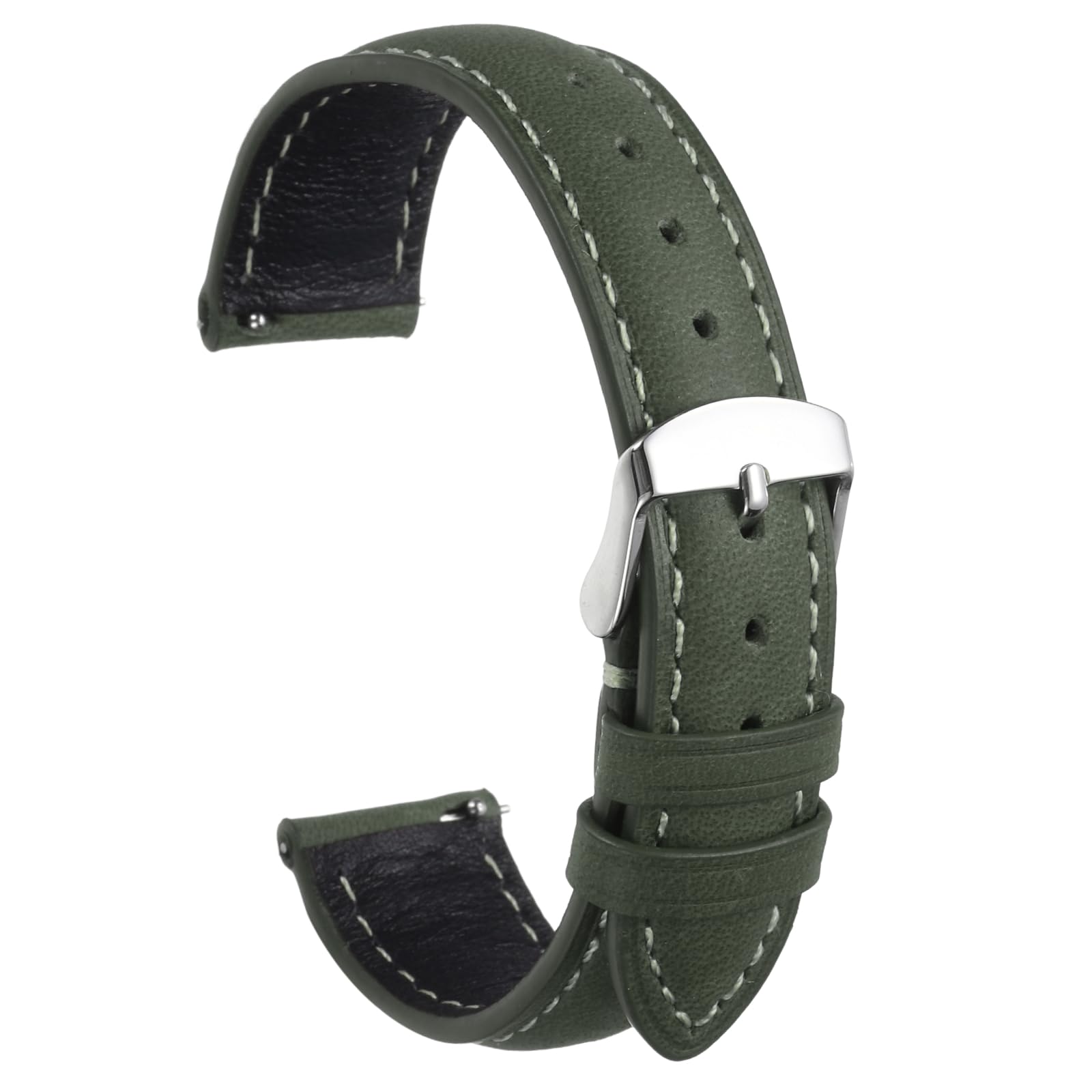 sourcing map Leather Watch Strap, 18mm Quick Release Watch Band with Stainless Steel Silver Buckle Soft Leather Watch Band for Men and Ladies, Green