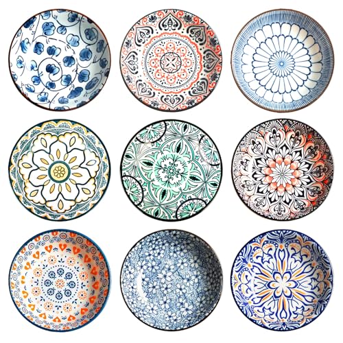PORFOYO Cuencos Aperitivos, 9 Unidades Cuencos Para Salsa, Vajillas de Porcelana, Cuencos para Salsa de Soja, para Aperitivos, Sushi, Salsas de Soja, Especias y Postre