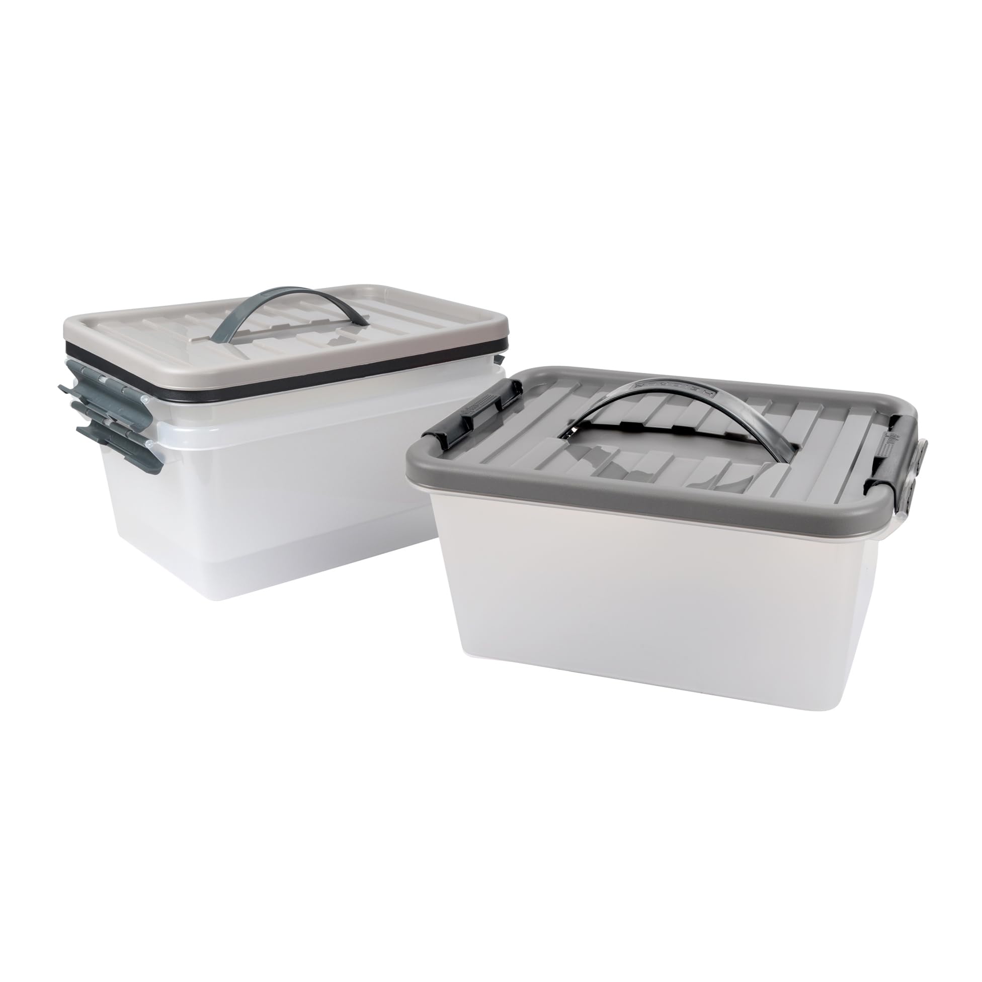 Homéa, Clip Box with Plastic Handle 14L 40 x 29 x H18 cm Assorted Taupe Black Grey