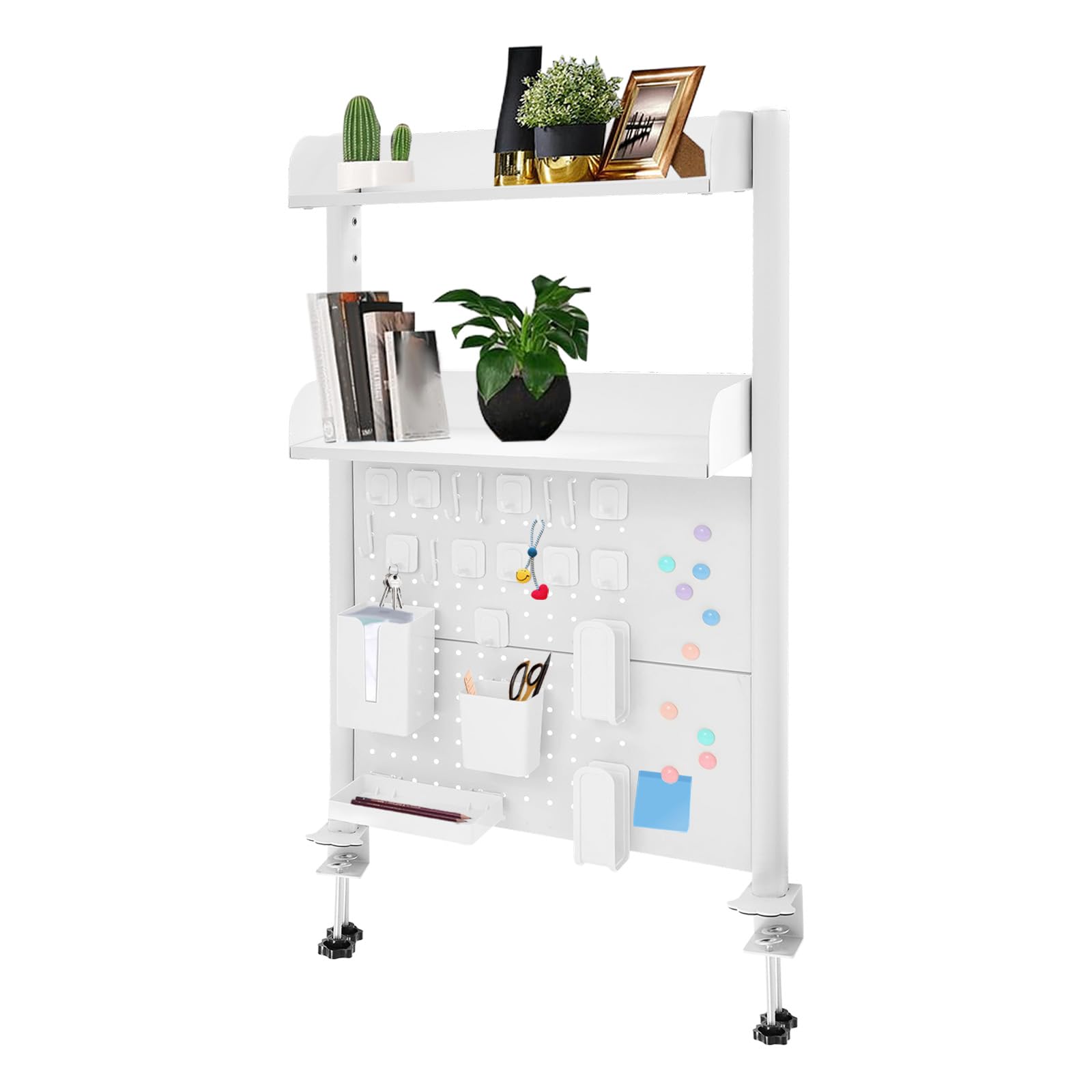 Organizer da scrivania con morsetto da 50 cm, a 3 livelli, con parete forata, per casa, ufficio (bianco)