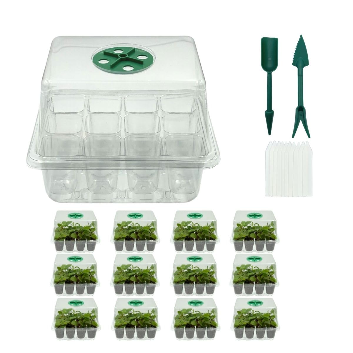 12 Pack High Lid Seed Starter Trays,72 Cell Thickened Seedling Trays with Humidity Dome/Higher Lid, Indoor Gardening Plant Sprouting Trays, Clear