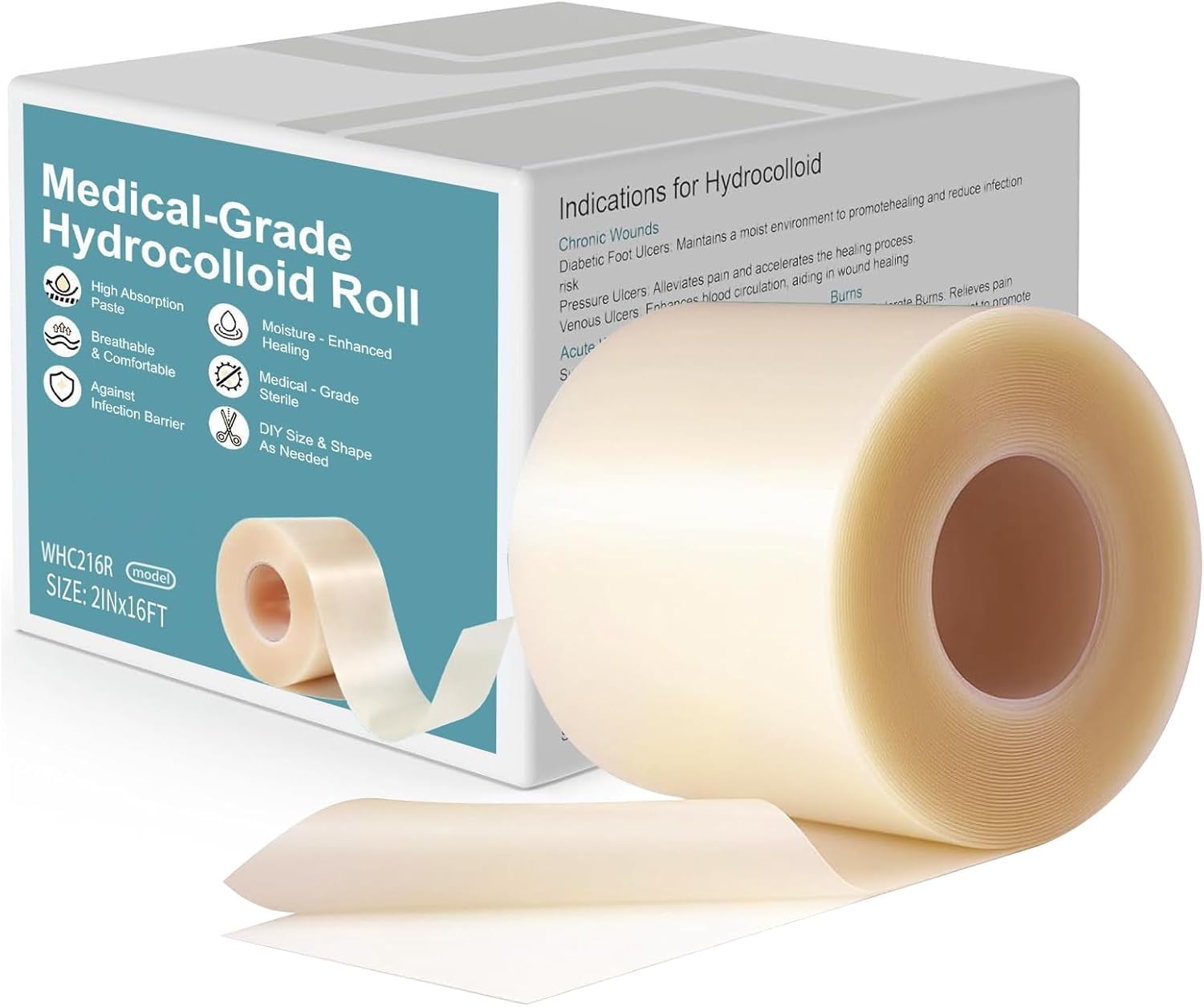 Rayyl Rollo de Apósito Hidrocoloide 5 cm x 1,5 m, Vendaje Hidrocoloide Flexible Recortable, Protección Impermeable para Rozaduras y Ampollas, Fácil Aplicación