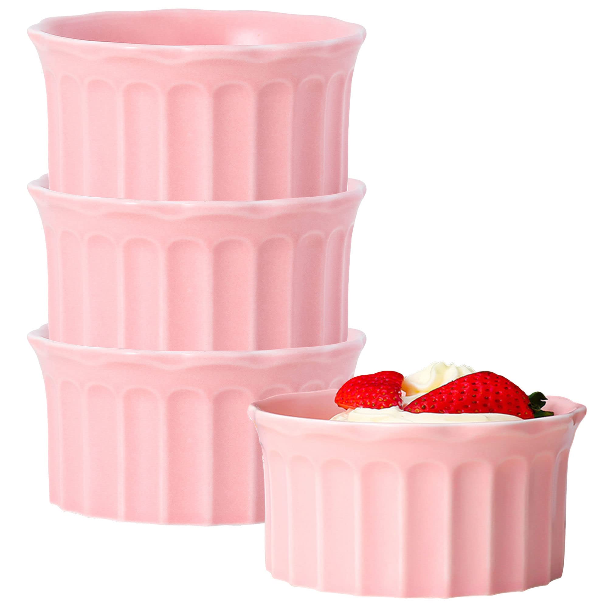 Bol à soupe, bol à riz, bol à déjeuner, ensemble de ramequins, 230 ml, ramequins à crème brûlée, plats à soufflé allant au four, ramequins à soufflé, ramequins for friteuse à air-rose-lot de 8 (Color