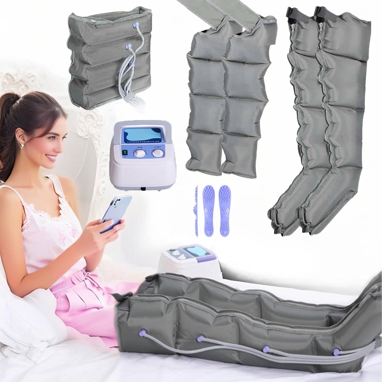 Massaggiatori elettrici per Piedi, Macchina a Compressione d'Aria a 4/6/8 cavità per linfedema alla Vita, gonfiore alle Gambe, Sollievo dal Dolore, Pressione temporizzata e regolab