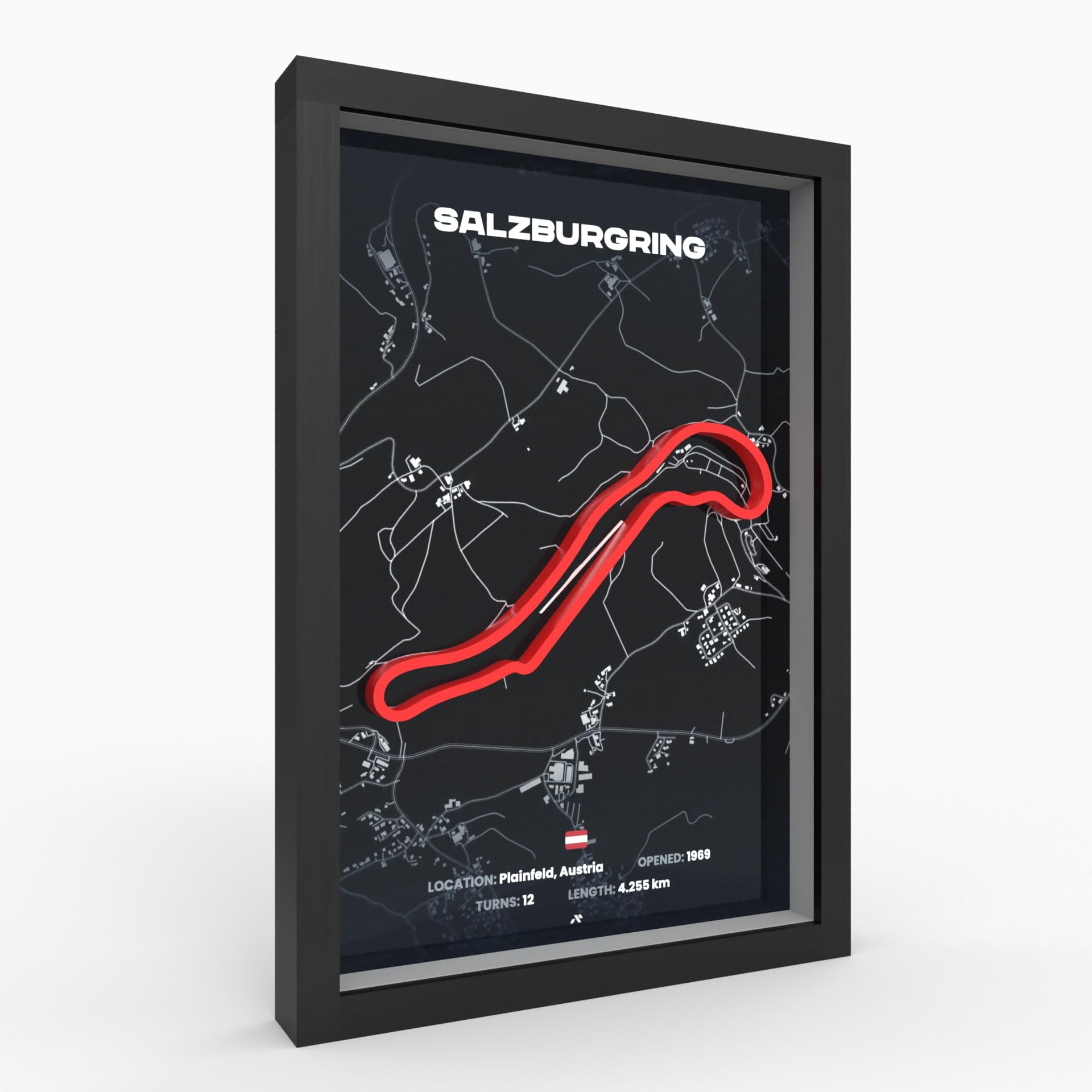 3D Motorsport Poster im Holzrahmen I Hochwertiger 3D Druck I Racetrack I Rennstrecken Poster I Geschenk für Mann oder Motorsportfans zu Weihnachten, Geburtstag