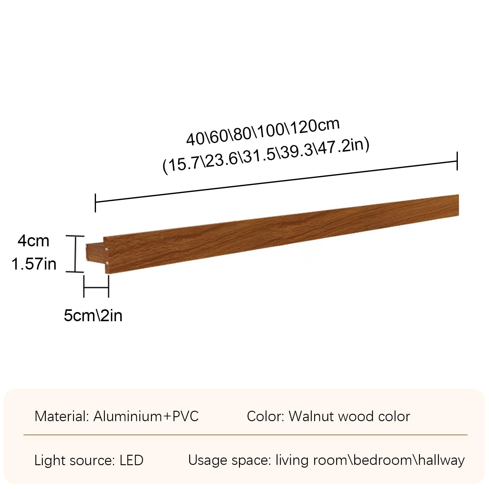 Sconce da parete moderna e minimalista con venature del legno, lampada da parete lineare a LED in stile nordico, apparecchio di illuminazione da parete a striscia lunga for interni(60cm)