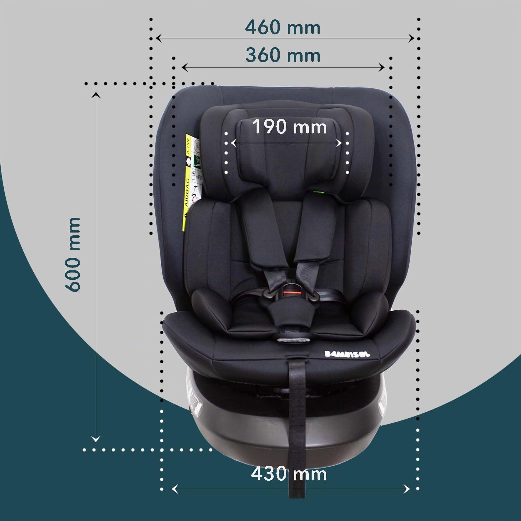 Bambisol - Siege Auto Rotatif 360° - Evolutif Rehausseur - Isofix I-Size ECE129/03-40cm (Naissance) à 150 cm (environ 12 ans - 36 kg)