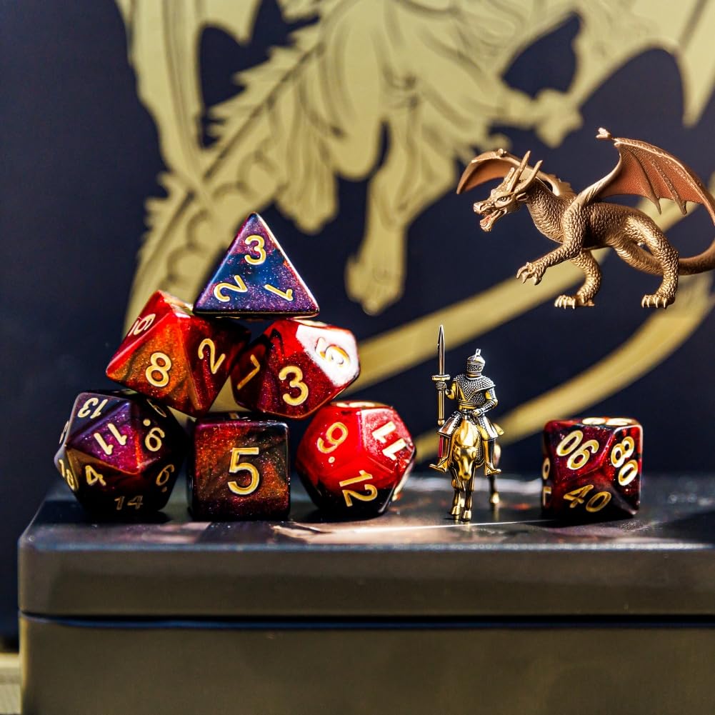 DND - Set di 42 dadi poliedrici per giochi di ruolo da tavolo di D&D e MTG, con sacchetti colorati con coulisse e vassoio per dadi (vassoio a stella)