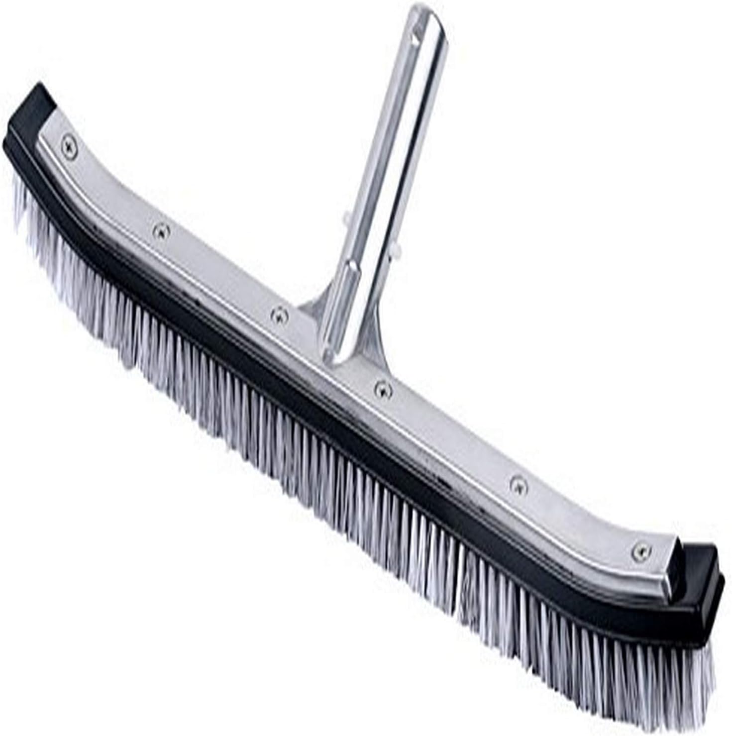 Pooline 18 Inch Pool Brush (Curved) with Aluminum Back and Handle - Stainless Steel & Nylon Bristles Mixed - Black Brush Body and White Bristles