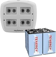 Vista 9 de Tenergy TN136 Smart 4 Bay 9V Cargador con 8 Pack Tenergy 9V NiMH 250mah Baterías Recargables