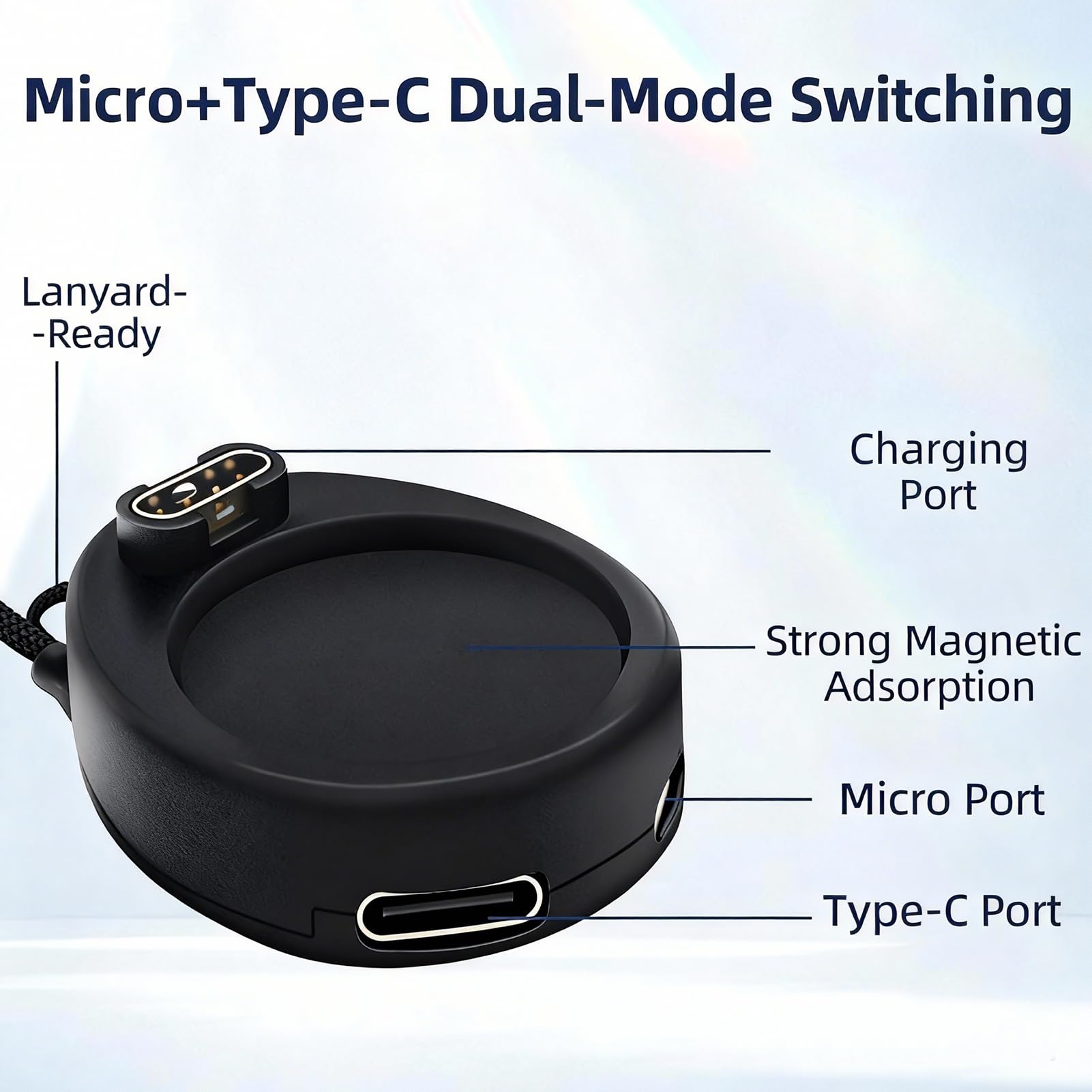 Caricatore USB-C/Micro Base Magnetica Rinforzata per Garmin Fenix 8/7/6/5, Forerunner 55/245/255/945, Venu 3/2, Vivoactive, Instinct, Approach, Vivomove Nero
