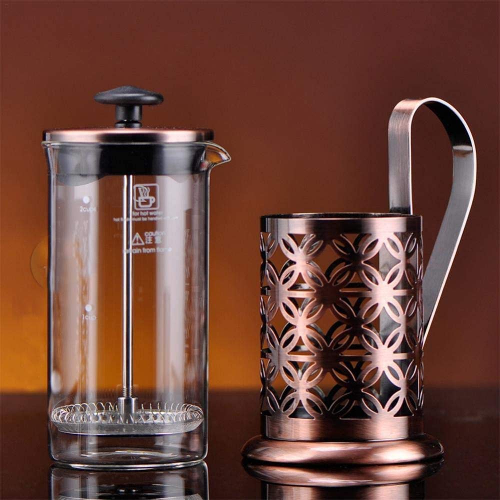 zaizai Olla de Prensa de café de Prensa Francesa Olla de Prensa Francesa, Estructura de Acero Inoxidable y Vidrio de borosilicato Resistente al Calor, 600 ml