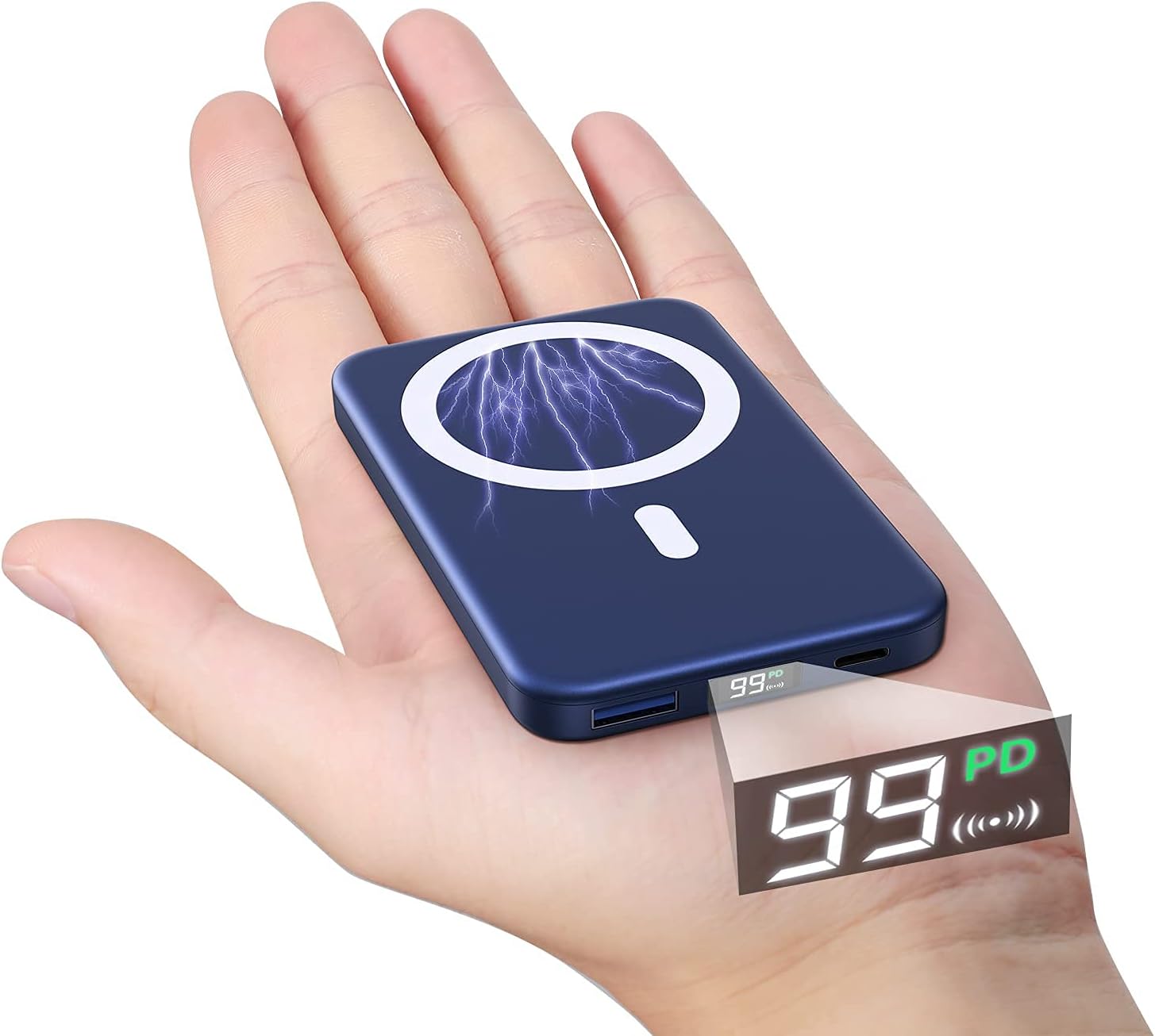 4-Ok Power Bank Magnetico 5000 mAh. Caricatore magnetico senza fili portatile compatibile con dispositivi Magsafe