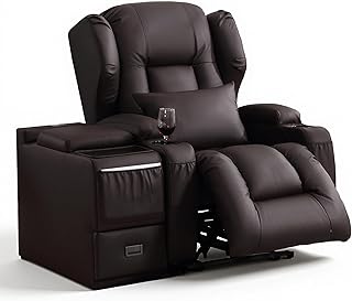 Elektrisch Verstellbar Relaxsessel Fernsehsessel mit Liegefunktion Aufstehhilfe, Kunstleder Seniorensessel TV Sessel Kinosessel mit Massage Heizung (Braun, 1 Aufstehsessel mit Konsole)