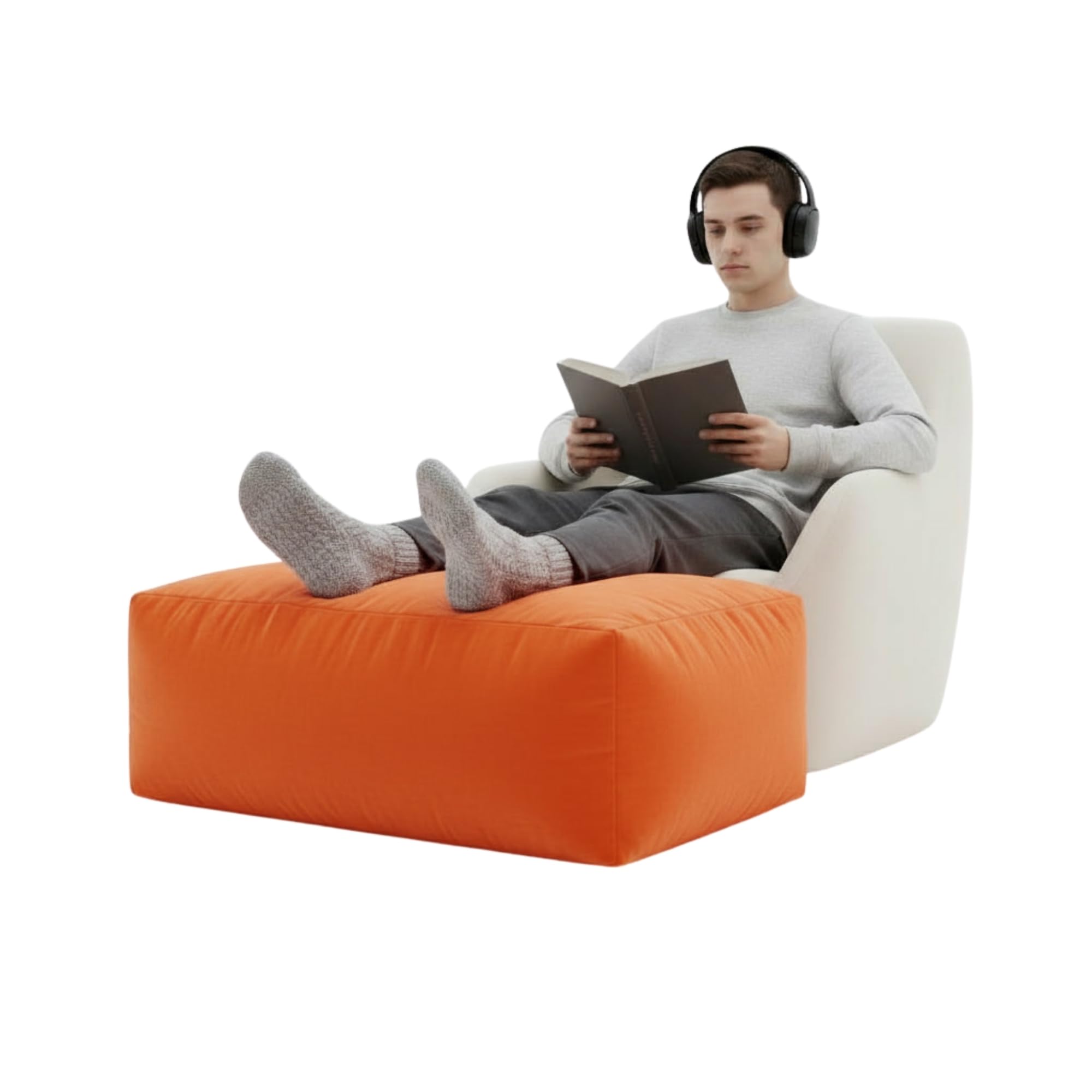 Kosiproducts Pouffe Footstool Bean bag Ottoman Rectangle Foots tool Water Resistant Indoor and Outdoor Use (Orange 80x60x40)