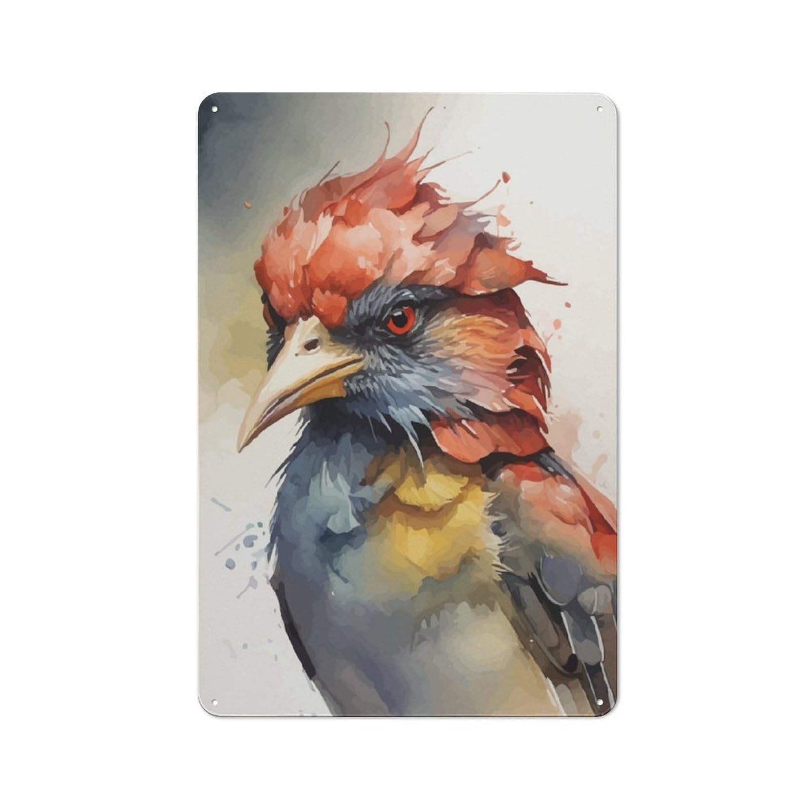 Junmoney Red Bird Head Watercolor Vintage Metal Sign 30X20cm For Workshop Wall, With Clear Vintage Wall Decor Character