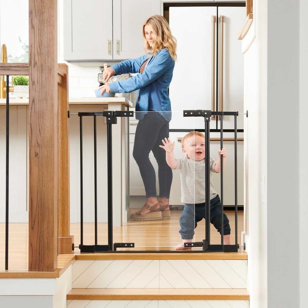 toddleroo by north states - stepsafe clear walk-thru baby gate: metal baby gate with clear door - adjustable safety gate for kids - 29 to 38 inches wide - 30 inches tall - black